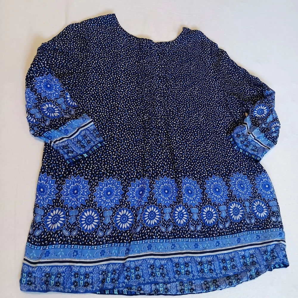 Boden Women's Size 6 Blue Mosaic Mandala Print Boho Tunic Shirt Navy Lightweight